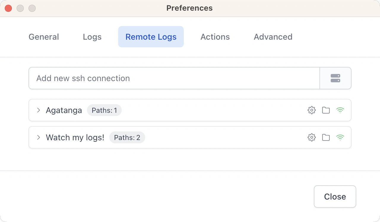 Remote logs settings